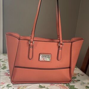 Guess Coral Tote with Front Logo Plaque
